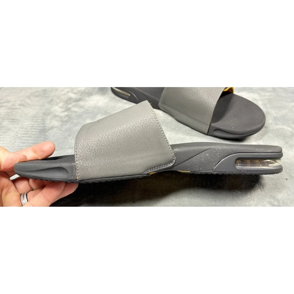 Reef Fanning Slide Sandals Mens 12 Gray Yellow Bottle Opener Slides